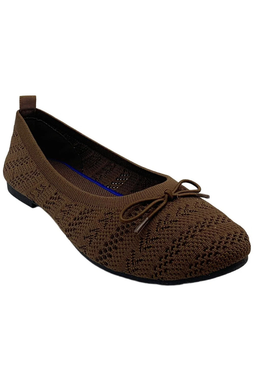 HEAWISH Women’s Crochet Lace Mesh Ballet Flats Tan - Medium